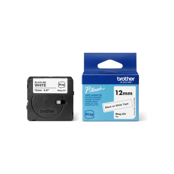 Labeltape Brother P-touch Btag-231 standaard 12mm zwart op wit