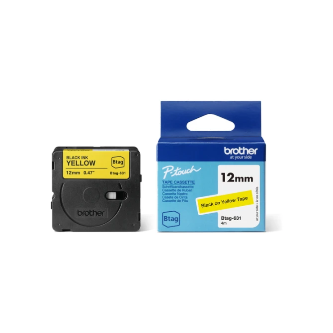 Labeltape Brother P-touch Btag-631 standaard 12mm zwart op geel