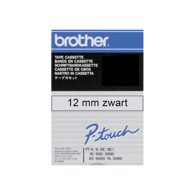 Labeltape Brother P-touch TC-101 standaard 12mm zwart op transparant