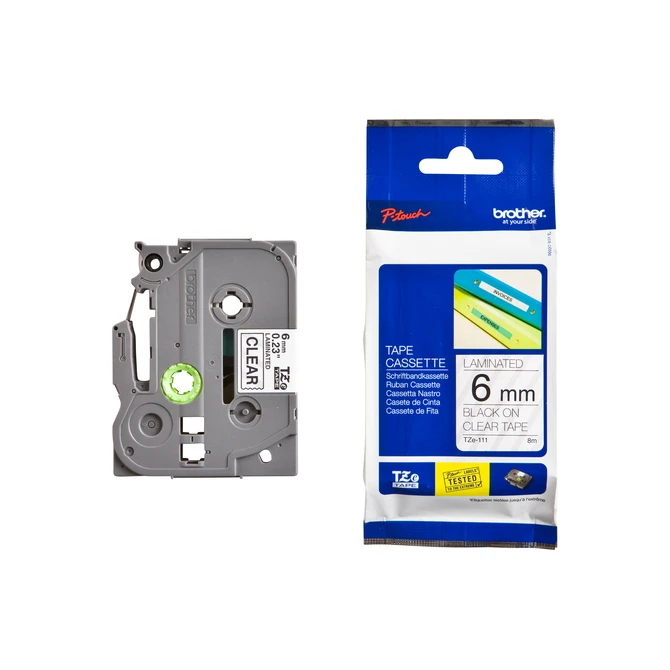Labeltape Brother P-touch TZe-111 standaard 6mm zwart op transparant