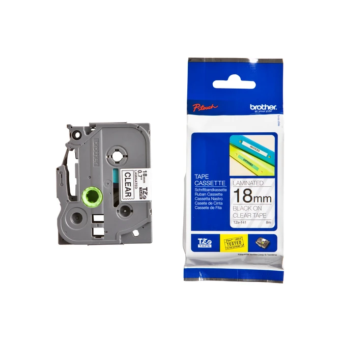 Labeltape Brother P-touch TZe-141 standaard 18mm zwart op transparant