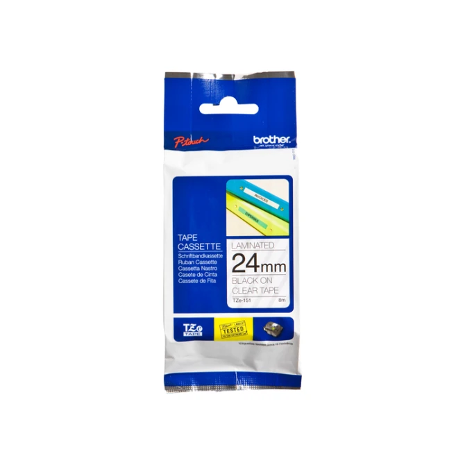Labeltape Brother P-touch TZe-151 standaard 24mm zwart op transparant