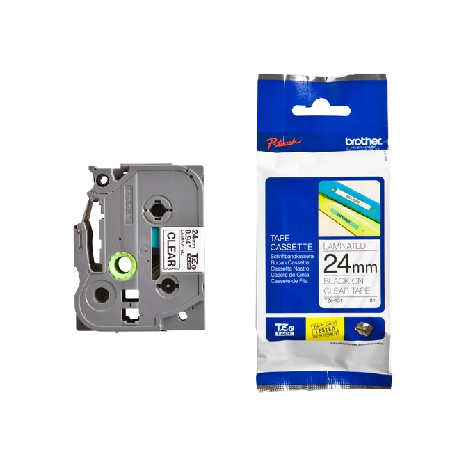 Labeltape Brother P-touch TZe-151 standaard 24mm zwart op transparant