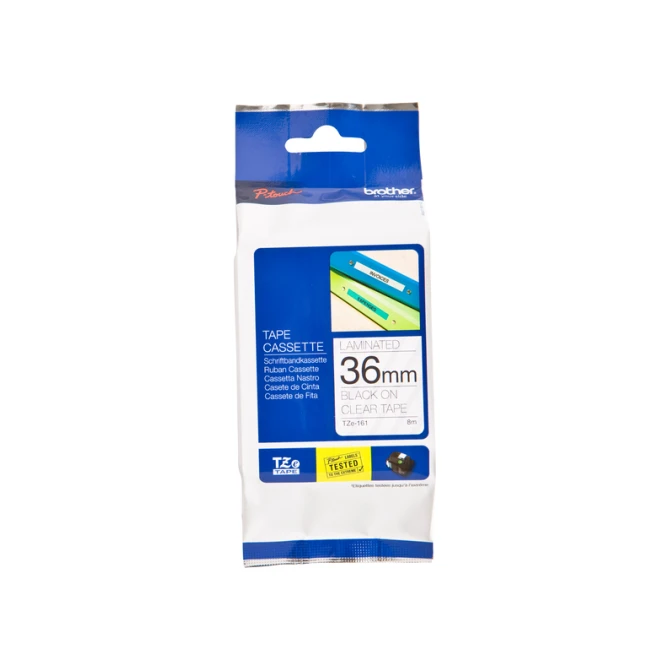 Labeltape Brother P-touch TZe-161 standaard 36mm zwart op transparant
