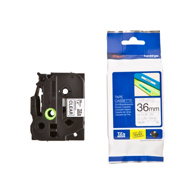 Labeltape Brother P-touch TZe-161 standaard 36mm zwart op transparant