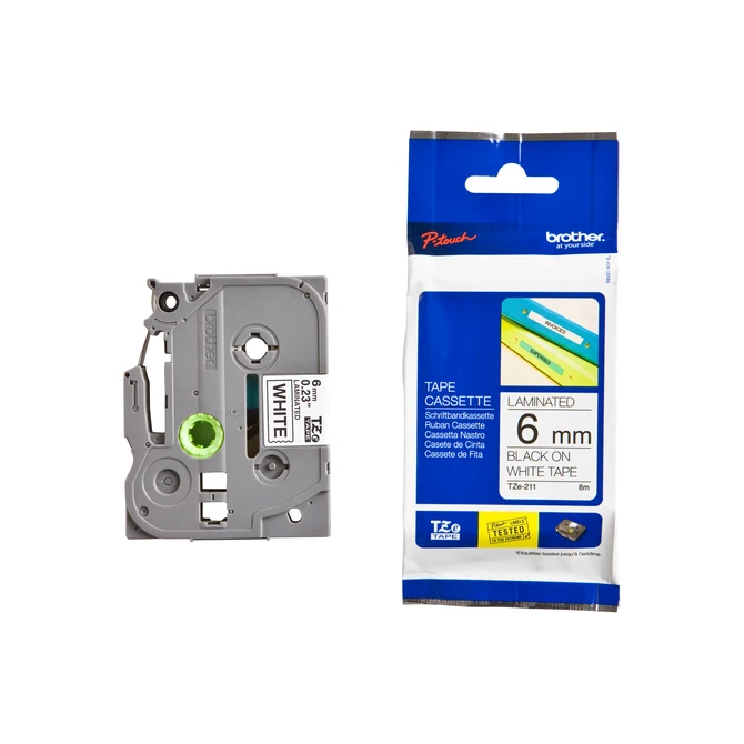 Labeltape Brother P-touch TZe-211 standaard 6mm zwart op wit
