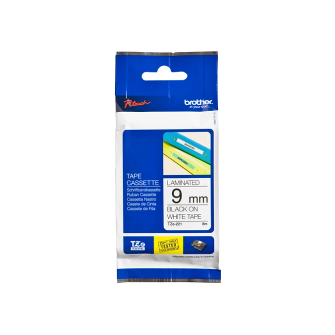 Labeltape Brother P-touch TZe-221 standaard 9mm zwart op wit