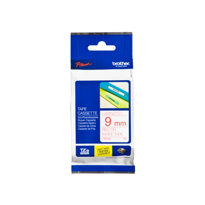 Labeltape Brother P-touch TZe-222 standaard 9mm rood op wit