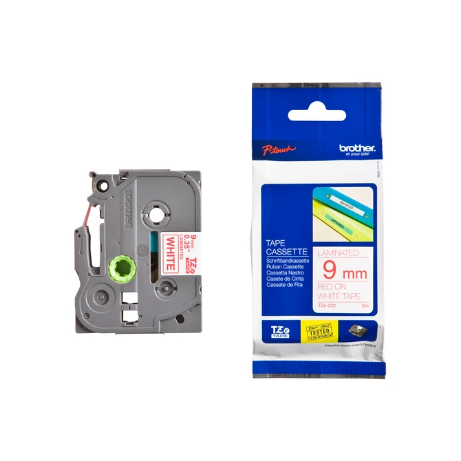 Labeltape Brother P-touch TZe-222 standaard 9mm rood op wit