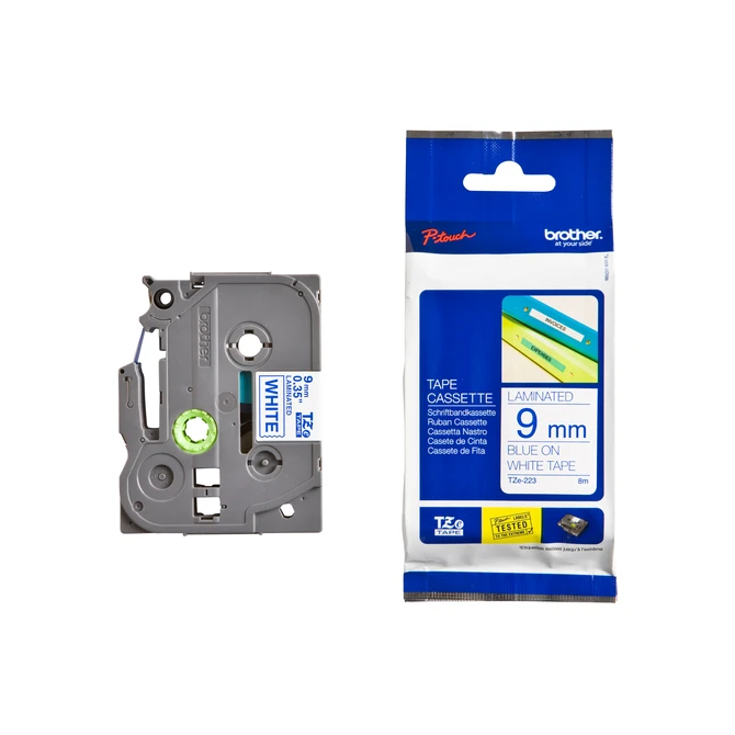 Labeltape Brother P-touch TZe-223 standaard 9mm blauw op wit