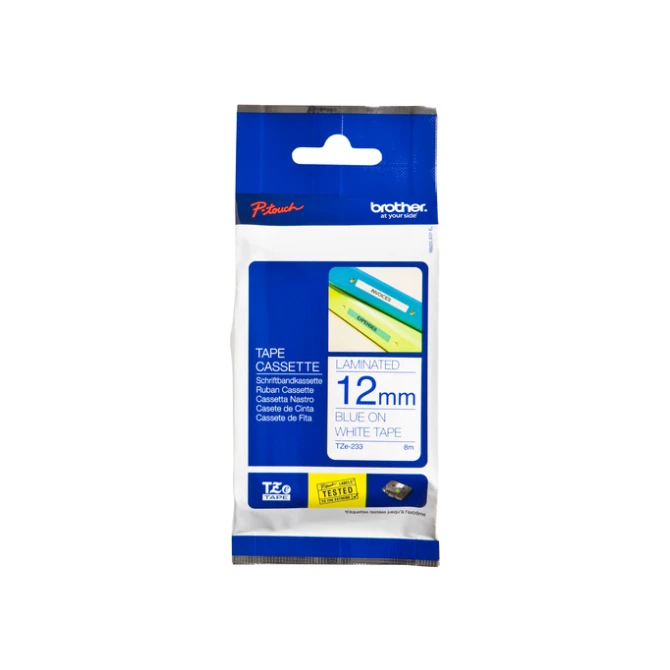 Labeltape Brother P-touch TZe-233 standaard 12mm blauw op wit