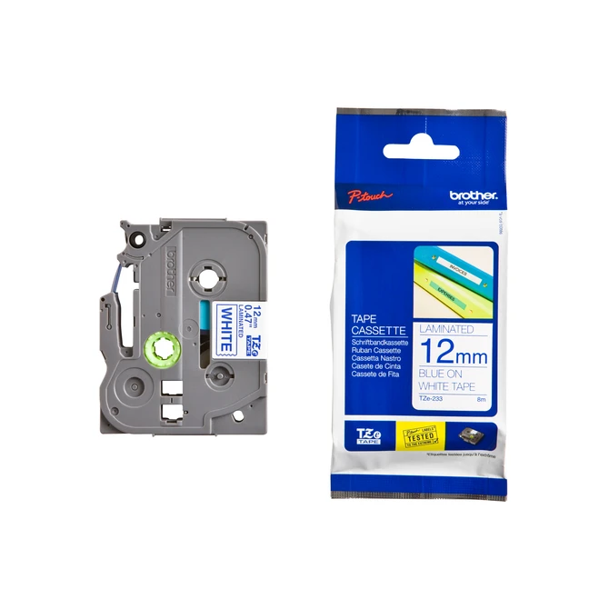 Labeltape Brother P-touch TZe-233 standaard 12mm blauw op wit