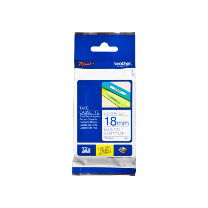 Labeltape Brother P-touch TZe-243 standaard 18mm blauw op wit