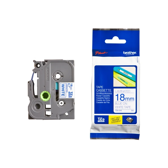 Labeltape Brother P-touch TZe-243 standaard 18mm blauw op wit