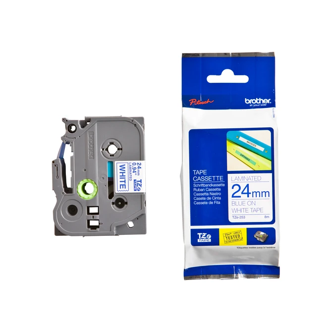Labeltape Brother P-touch TZe-253 standaard 24mm blauw op wit