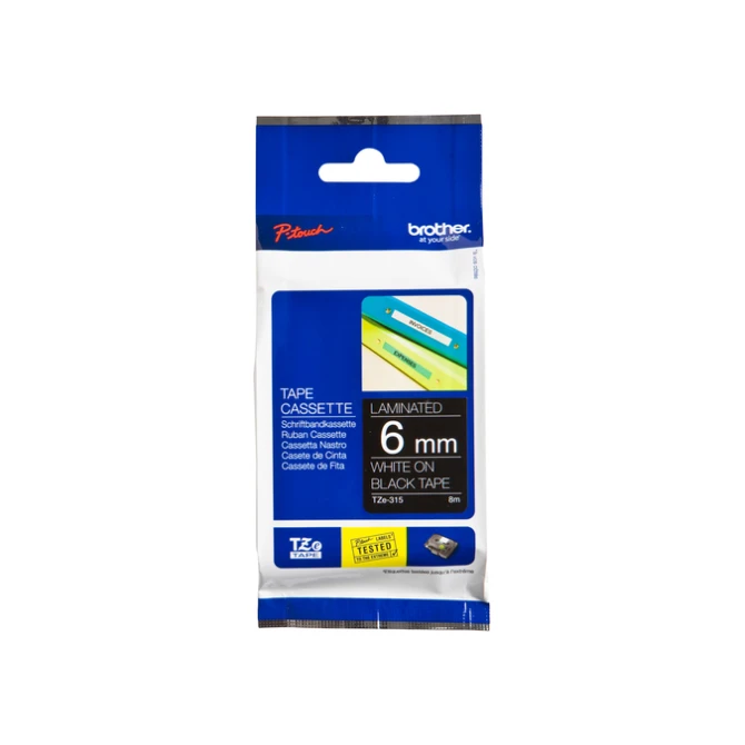 Labeltape Brother P-touch TZe-315 standaard 6mm wit op zwart