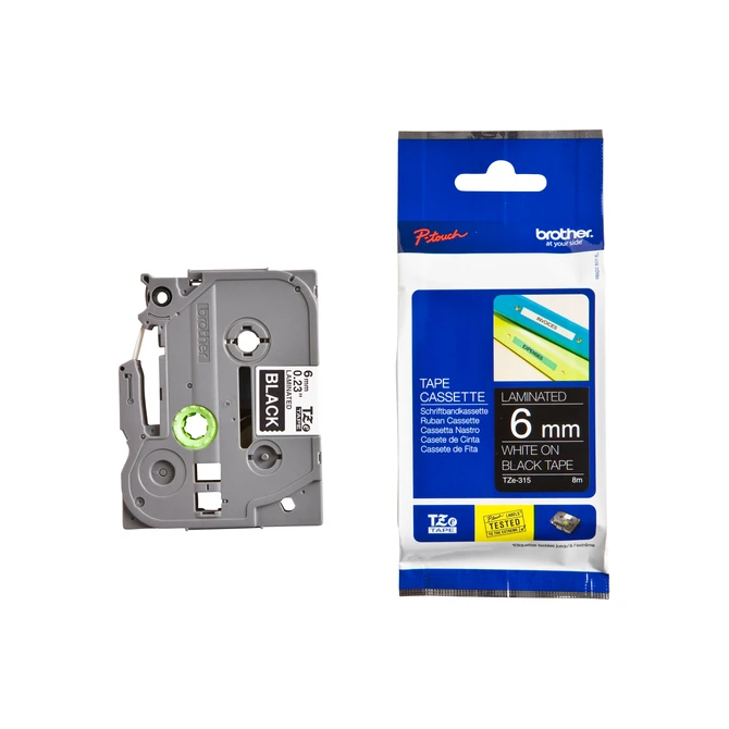 Labeltape Brother P-touch TZe-315 standaard 6mm wit op zwart