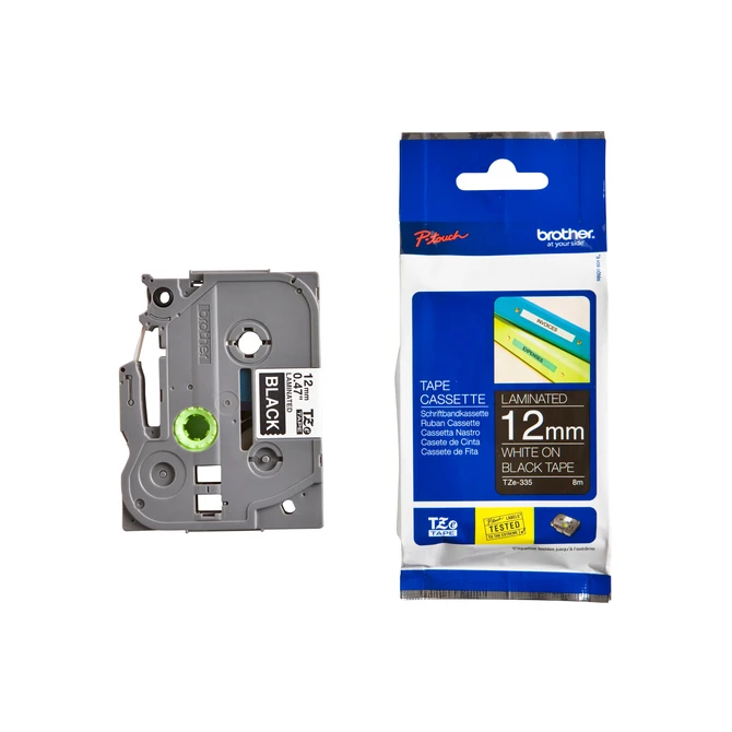 Labeltape Brother P-touch TZe-335 standaard 12mm wit op zwart