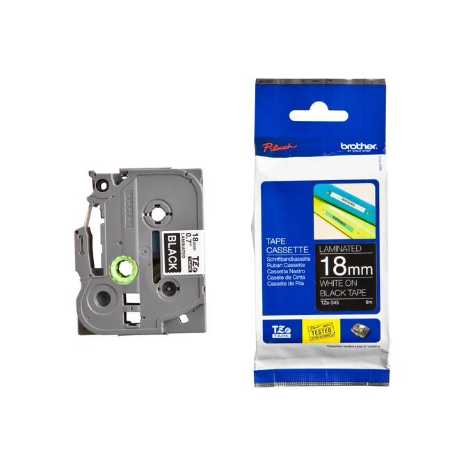 Labeltape Brother P-touch TZe-345 standaard 18mm wit op zwart