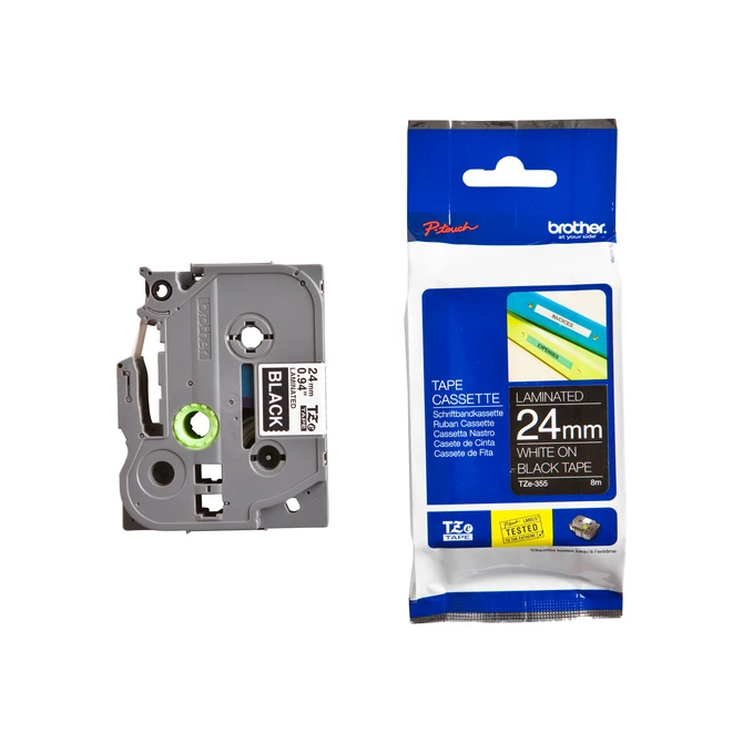 Labeltape Brother P-touch TZe-355 standaard 24mm wit op zwart