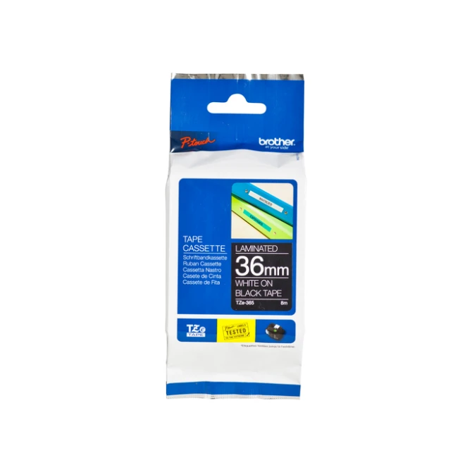 Labeltape Brother P-touch TZe-365 standaard 36mm wit op zwart