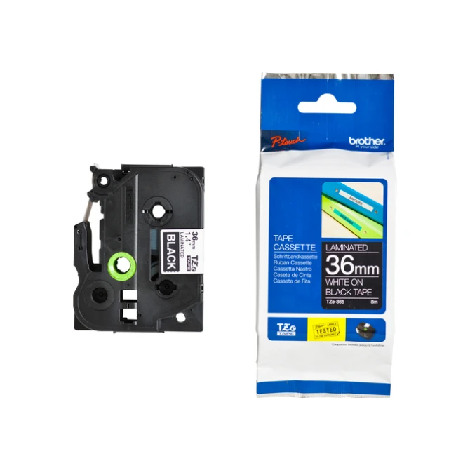 Labeltape Brother P-touch TZe-365 standaard 36mm wit op zwart