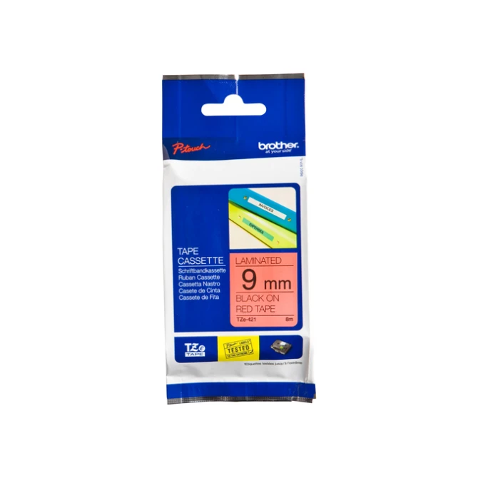 Labeltape Brother P-touch TZe-421 standaard 9mm zwart op rood