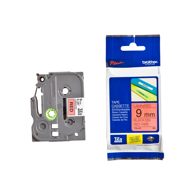 Labeltape Brother P-touch TZe-421 standaard 9mm zwart op rood