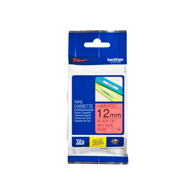 Labeltape Brother P-touch TZe-431 standaard 12mm zwart op rood