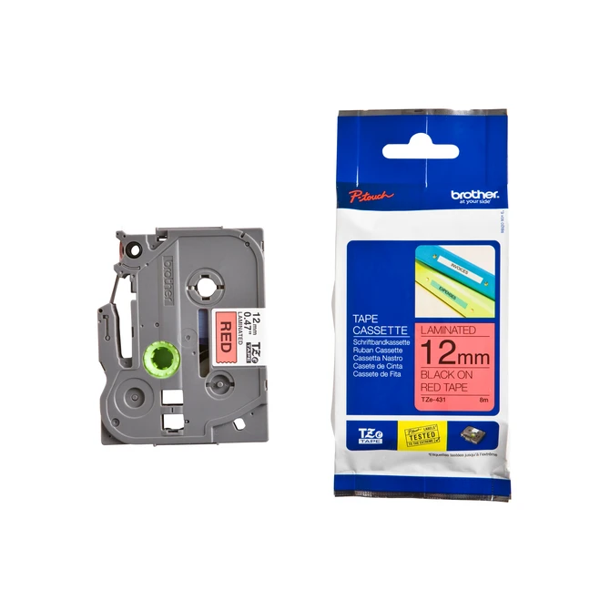 Labeltape Brother P-touch TZe-431 standaard 12mm zwart op rood
