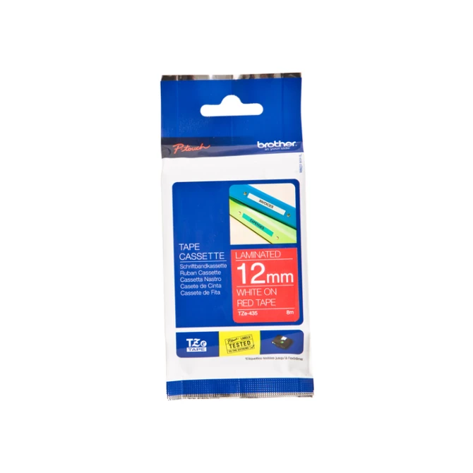 Labeltape Brother P-touch TZe-435 standaard 12mm wit op rood