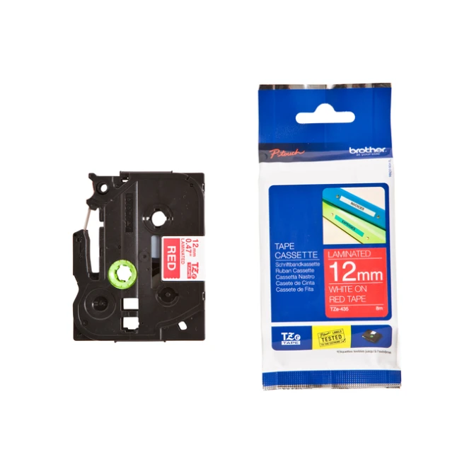 Labeltape Brother P-touch TZe-435 standaard 12mm wit op rood