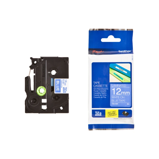 Labeltape Brother P-touch TZe-535 standaard 12mm wit op blauw