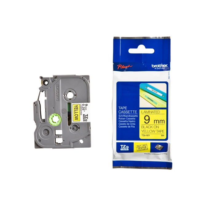 Labeltape Brother P-touch TZe-621 standaard 9mm zwart op geel