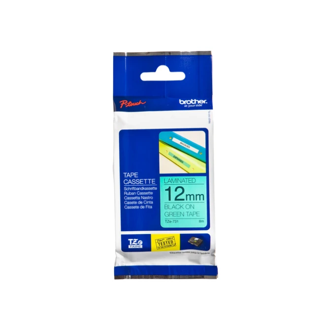 Labeltape Brother P-touch TZe-731 standaard 12mm zwart op groen