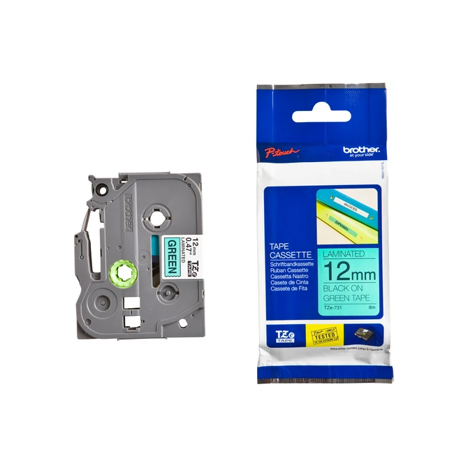 Labeltape Brother P-touch TZe-731 standaard 12mm zwart op groen