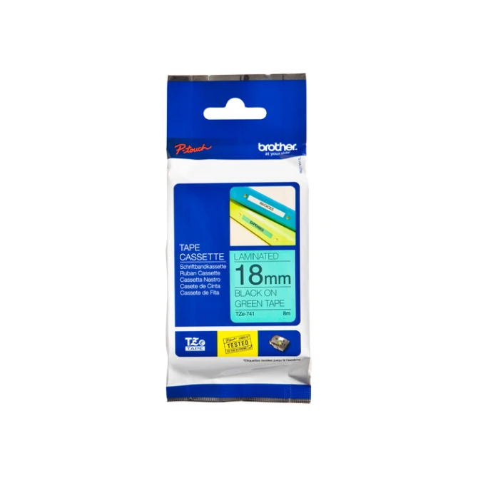 Labeltape Brother P-touch TZe-741 standaard 18mm zwart op groen