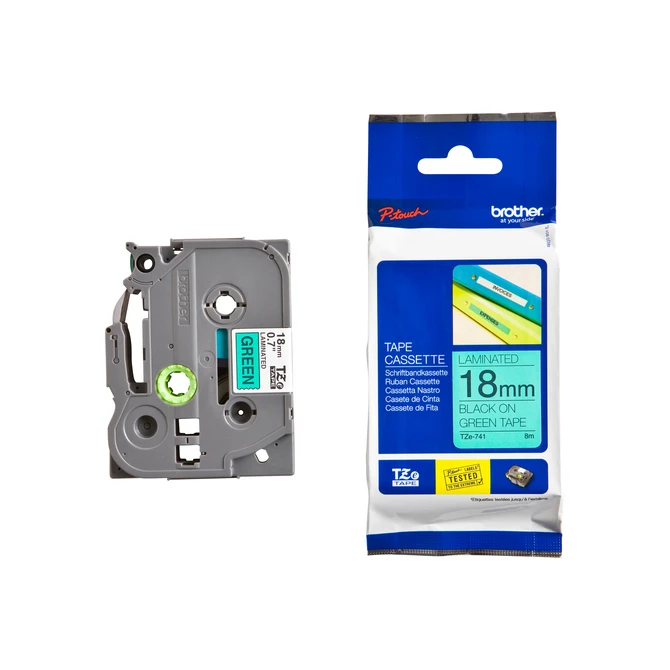 Labeltape Brother P-touch TZe-741 standaard 18mm zwart op groen