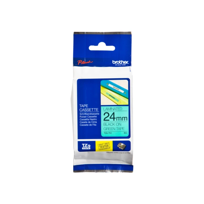 Labeltape Brother P-touch TZe-751 standaard 24mm zwart op groen