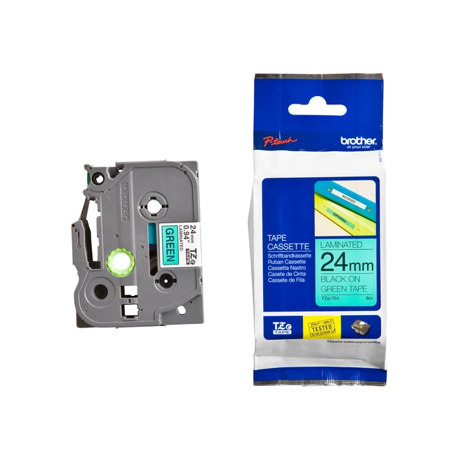 Labeltape Brother P-touch TZe-751 standaard 24mm zwart op groen
