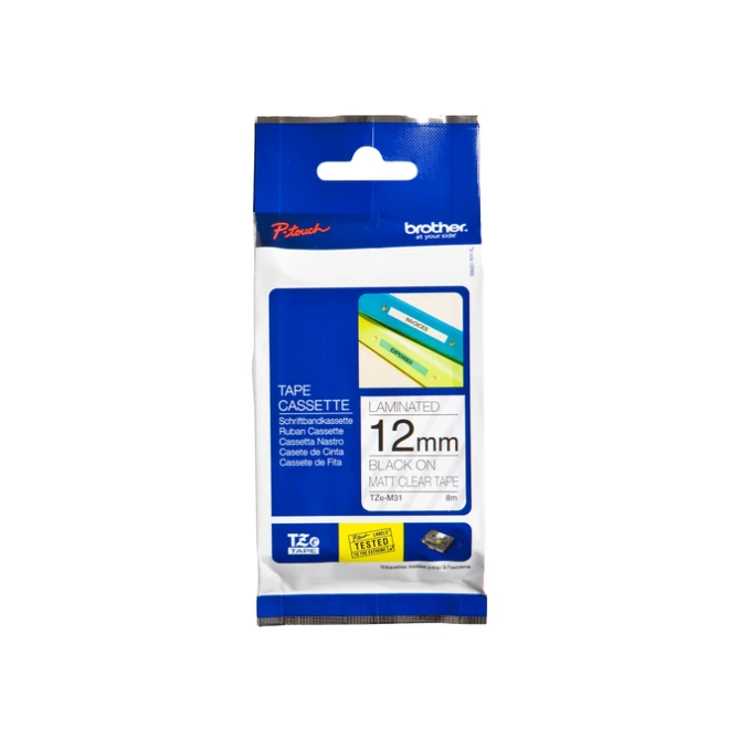 Labeltape Brother P-touch TZe-M31 mat 12mm zwart op transparant