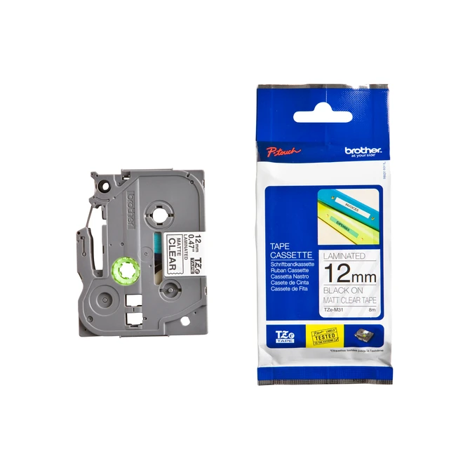 Labeltape Brother P-touch TZe-M31 mat 12mm zwart op transparant