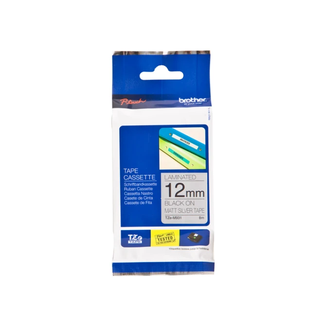 Labeltape Brother P-touch TZe-M931 metallic 12mm zwart op zilver