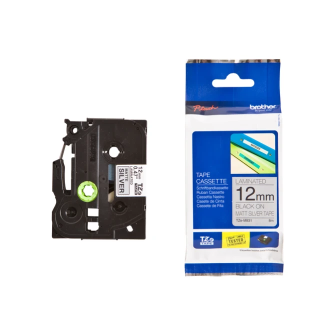Labeltape Brother P-touch TZe-M931 metallic 12mm zwart op zilver