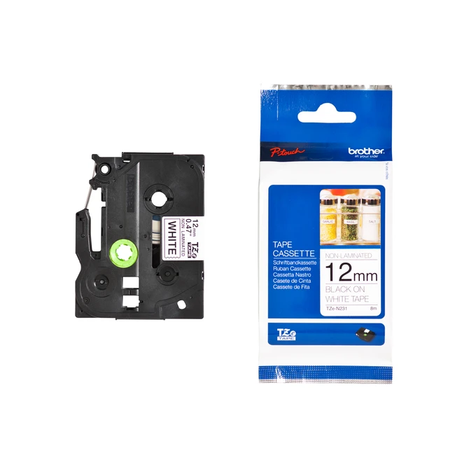 Labeltape Brother P-touch TZe-N231 ongelamineerd 12mm zwart op wit