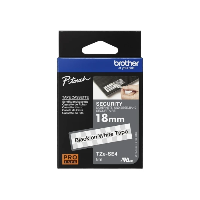 Labeltape Brother P-touch TZe-SE4 veiligheidstape 18mm zwart op wit