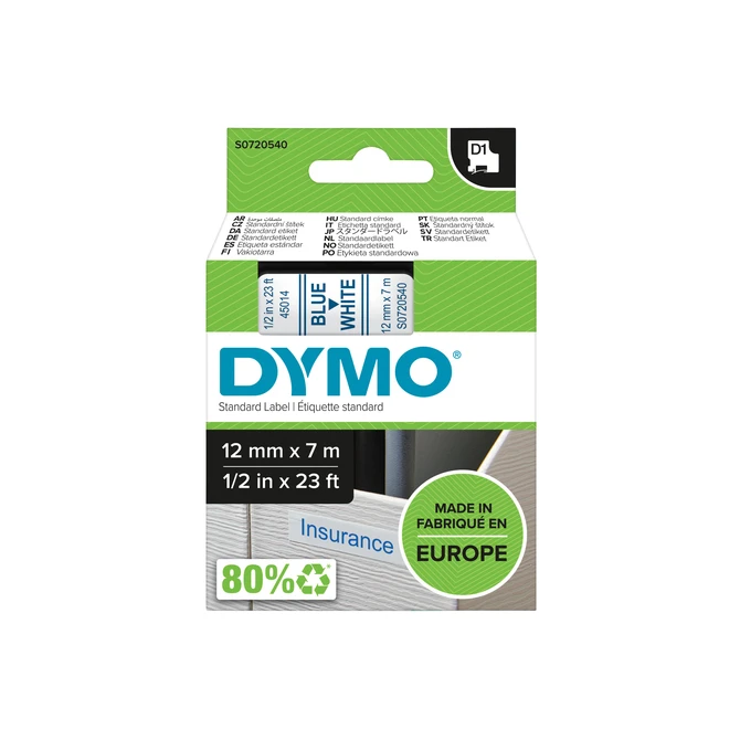 Labeltape Dymo LabelManager D1 polyester 12mm blauw op wit