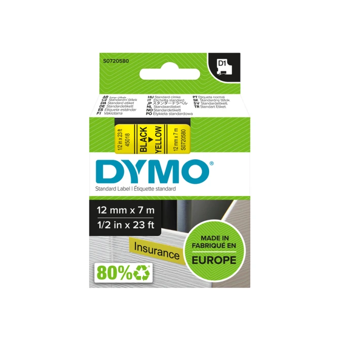 Labeltape Dymo LabelManager D1 polyester 12mm zwart op geel