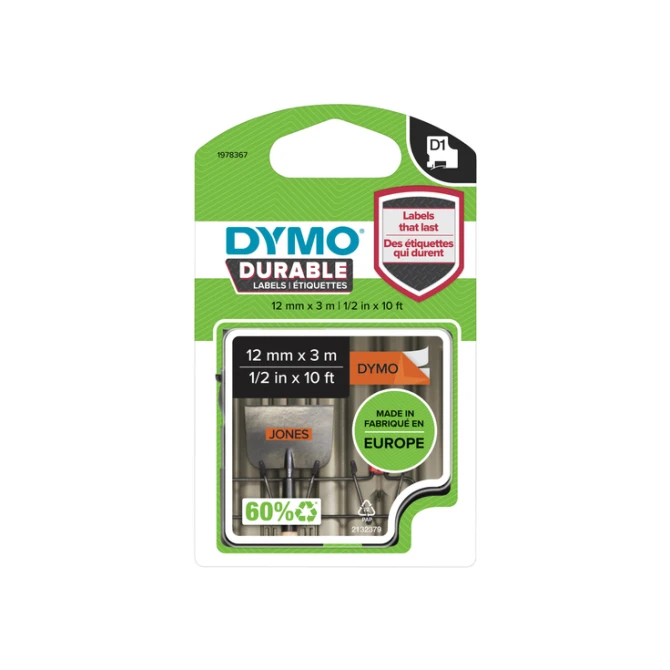 Labeltape Dymo LabelManager D1 polyester 12mm zwart op oranje