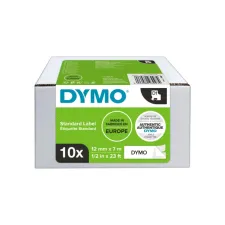 Labeltape Dymo LabelManager D1 polyester 12mm zwart op wit 10 stuks